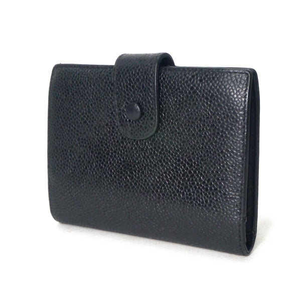 OLD CHANEL　ココステッチがま口折財布（黒/キャビアスキン）