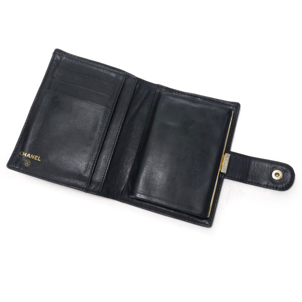 OLD CHANEL　ココステッチがま口折財布（黒/キャビアスキン）