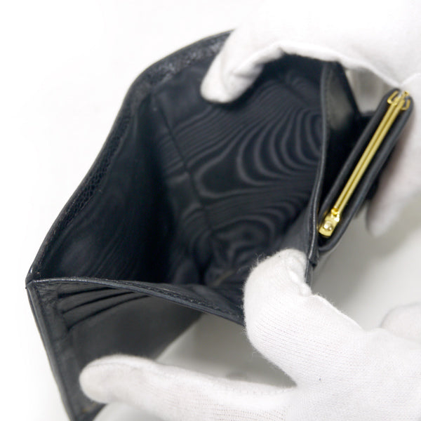 OLD CHANEL　ココステッチがま口折財布（黒/キャビアスキン）