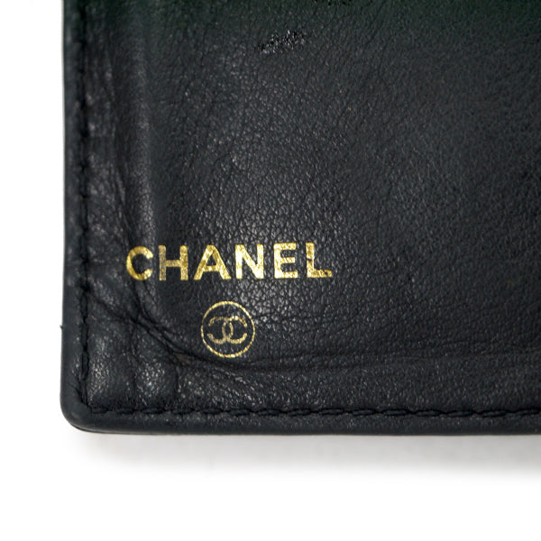 OLD CHANEL　ココステッチがま口折財布（黒/キャビアスキン）