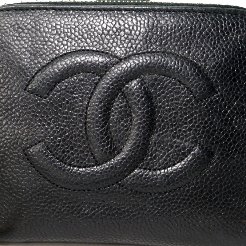 OLD CHANEL　ココステッチ ラウンドジップ折財布（黒/キャビアスキン）