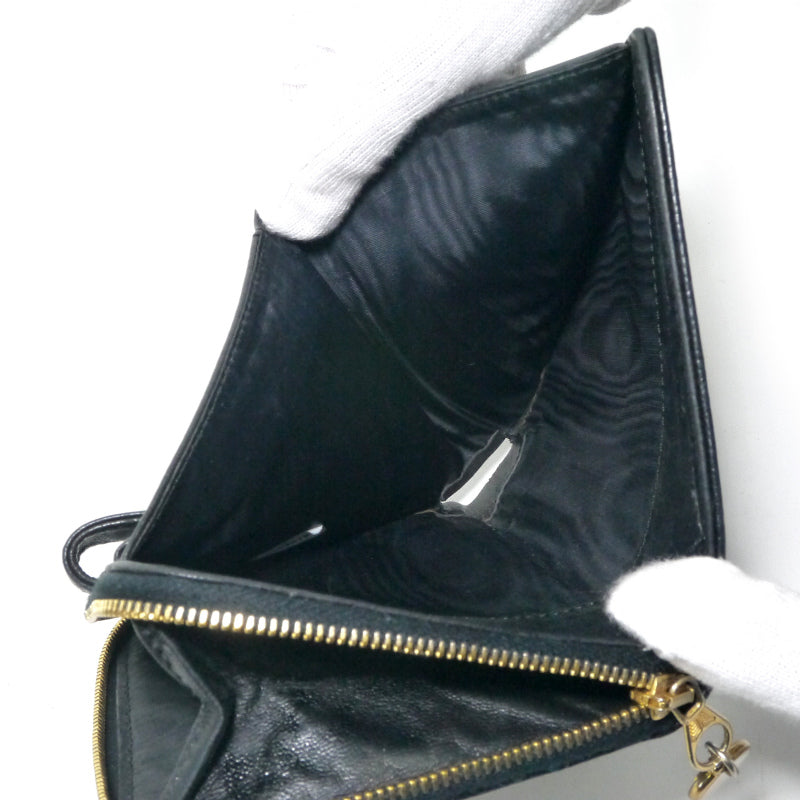 OLD CHANEL　ココステッチ ラウンドジップ折財布（黒/キャビアスキン）
