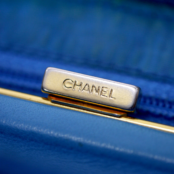 OLD CHANEL　ココステッチ ラウンドジップがま口長財布（青/キャビアスキン）