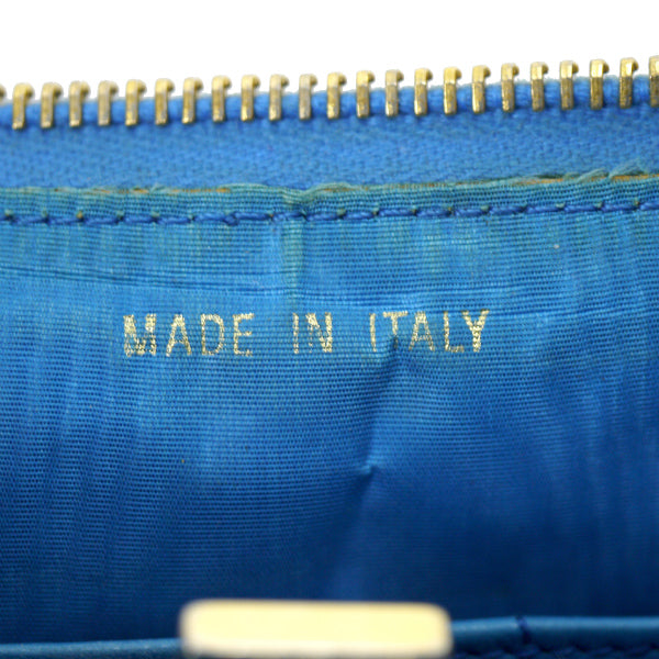 OLD CHANEL　ココステッチ ラウンドジップがま口長財布（青/キャビアスキン）