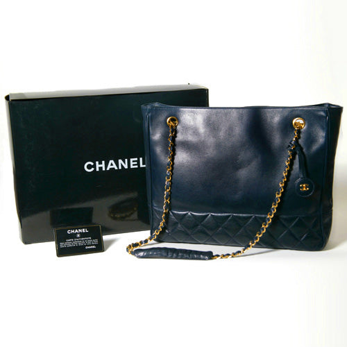 OLD CHANEL チェーントートバッグ（紺）