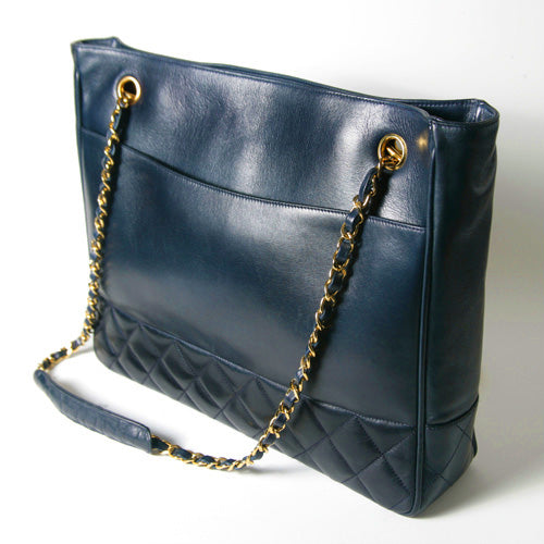 OLD CHANEL チェーントートバッグ（紺）