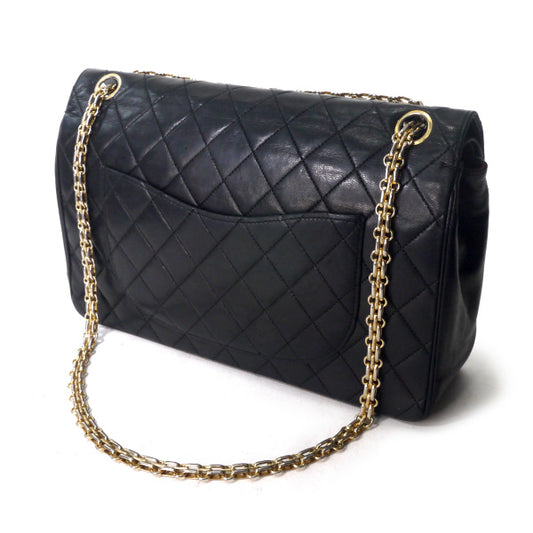 OLD CHANEL　逆ココ!マトラッセ WフラップWチェーンバッグ（黒）