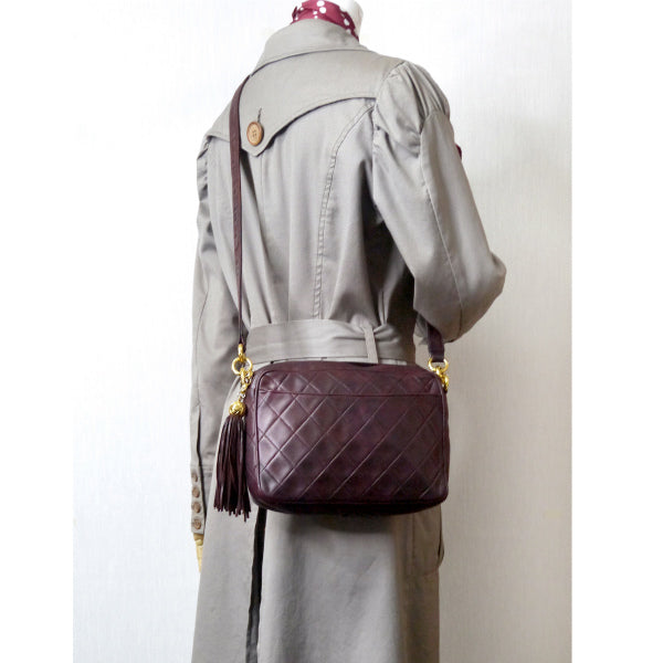 OLD CHANEL　フリンジ付マトラッセ 斜めがけショルダー（ボルドー）
