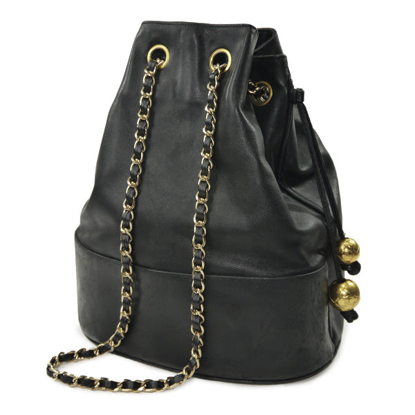 OLD CHANEL　ココマークステッチ巾着Wチェーンショルダー（黒）