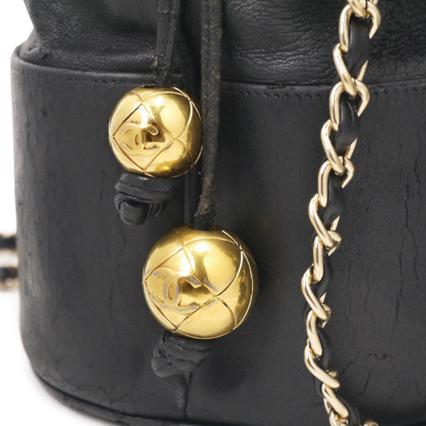 OLD CHANEL　ココマークステッチ巾着Wチェーンショルダー（黒）