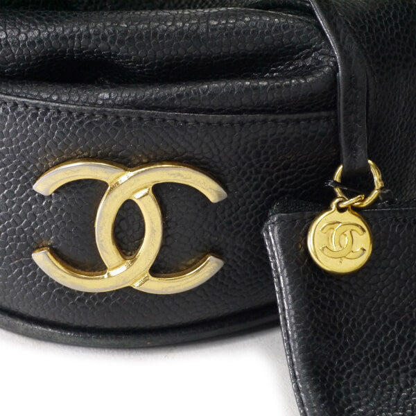 OLD CHANEL　キャビアスキン 6ココマーク巾着チェーンバッグ（黒）