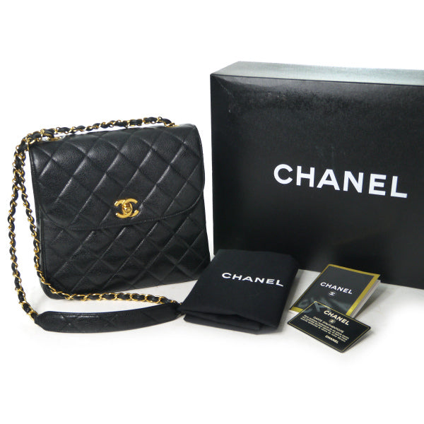 OLD CHANEL　極美品!!スクエア型チェーンバッグ（黒/キャビアスキン）