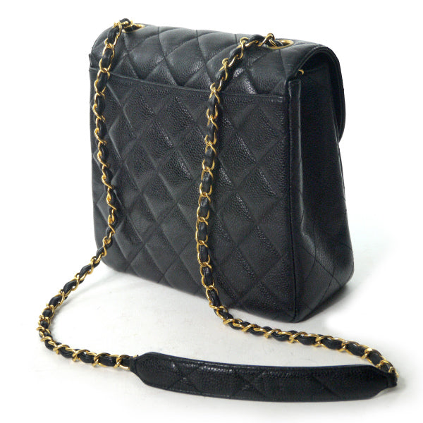 OLD CHANEL　極美品!!スクエア型チェーンバッグ（黒/キャビアスキン）