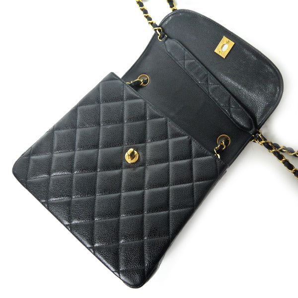 OLD CHANEL　極美品!!スクエア型チェーンバッグ（黒/キャビアスキン）