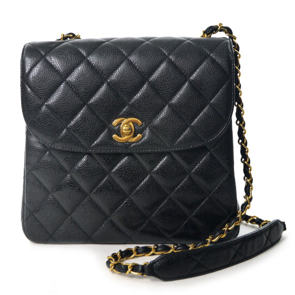 OLD CHANEL　極美品!!スクエア型チェーンバッグ（黒/キャビアスキン）