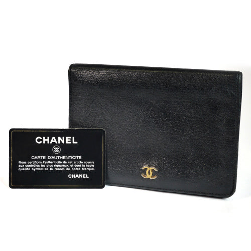 CHANEL　型押しレザー長財布(黒）
