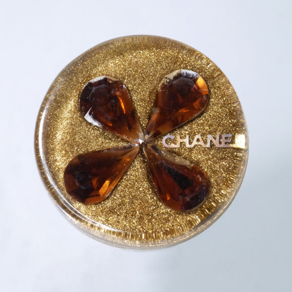 OLD CHANEL　クローバー ラメイヤリング（ゴールド/茶）