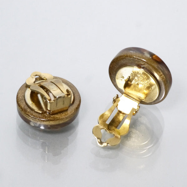 OLD CHANEL　クローバー ラメイヤリング（ゴールド/茶）