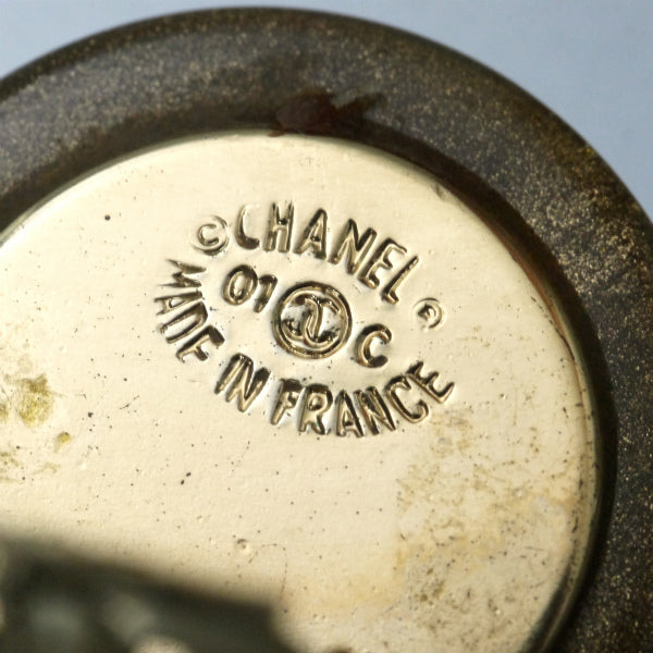 OLD CHANEL　クローバー ラメイヤリング（ゴールド/茶）