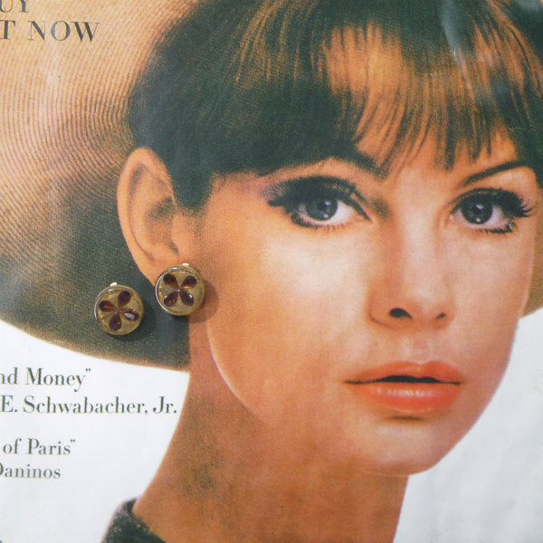 OLD CHANEL　クローバー ラメイヤリング（ゴールド/茶）