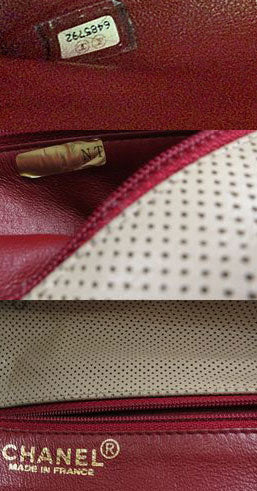 OLD CHANEL パイピングキルトショルダー（赤/ベージュコンビ）