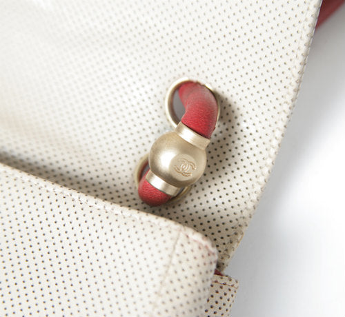 OLD CHANEL パイピングキルトショルダー（赤/ベージュコンビ）