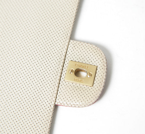 OLD CHANEL パイピングキルトショルダー（赤/ベージュコンビ）