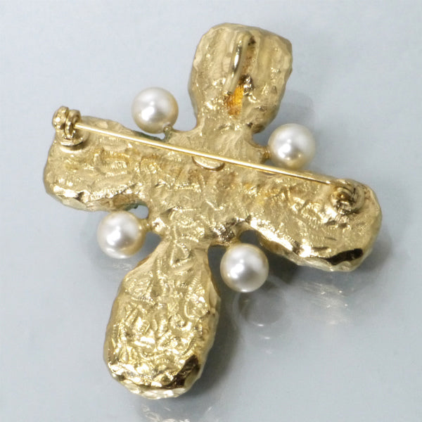 Vintage CHANELブラックストーン クロスブローチ