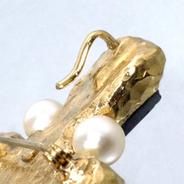 Vintage CHANELブラックストーン クロスブローチ