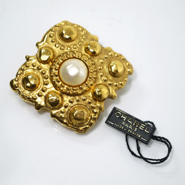 OLD CHANEL パール×ゴールド ダイヤ形ビッグブローチ
