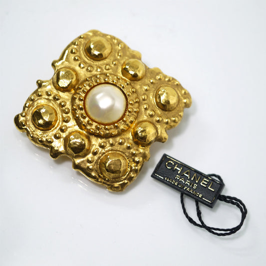 OLD CHANEL パール×ゴールド ダイヤ形ビッグブローチ