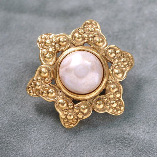 OLD CHANEL パール×ゴールド 六芒星ブローチ
