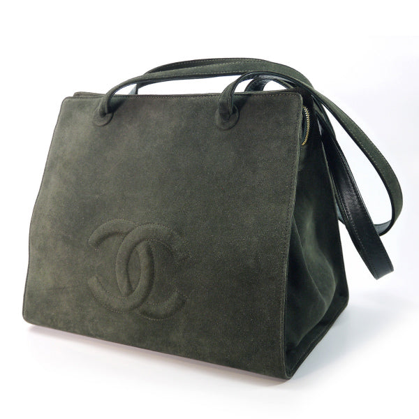 OLD CHANEL ココマーク スエード大型ショルダー(ダークカーキ)