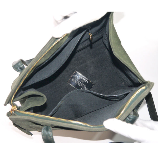 OLD CHANEL ココマーク スエード大型ショルダー(ダークカーキ)