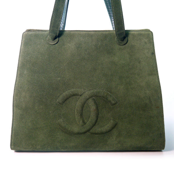 OLD CHANEL ココマーク スエード大型ショルダー(ダークカーキ)