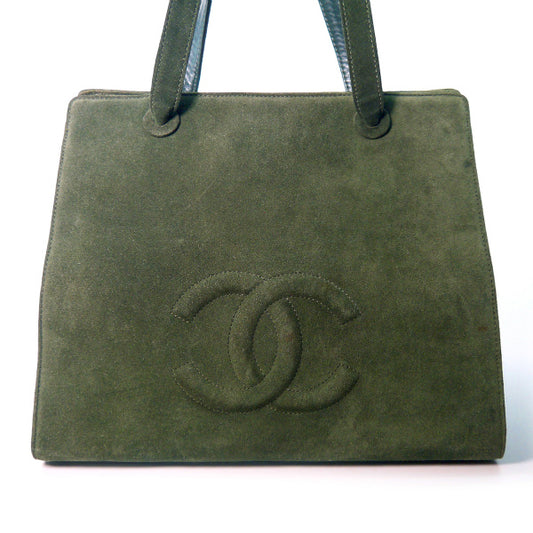 OLD CHANEL ココマーク スエード大型ショルダー(ダークカーキ)