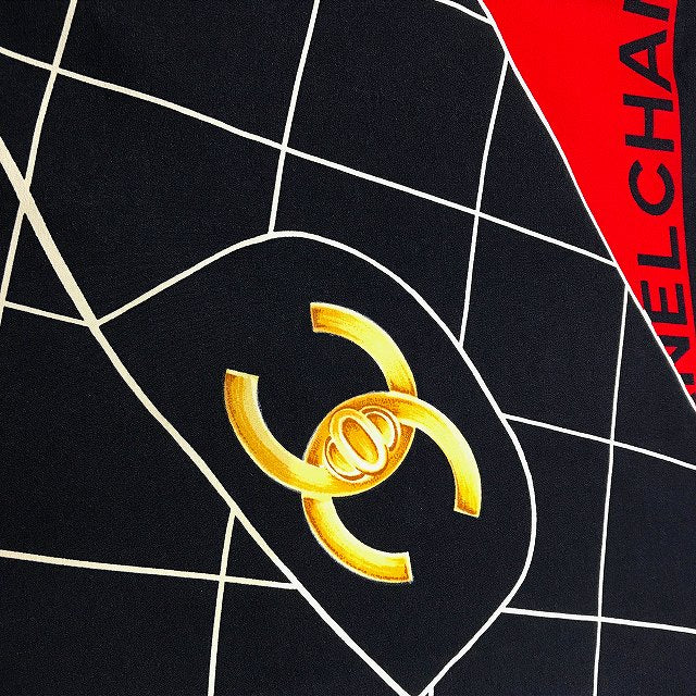 CHANEL　大判スカーフ マトラッセバッグ柄（赤×黒）