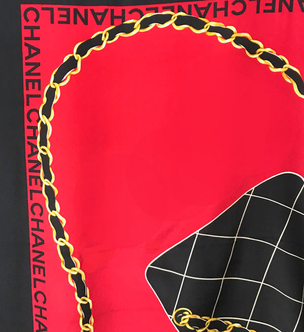 ヴィンテージスカーフ マトラッセ チェーンバッグ柄 大判 CHANEL 大判スカーフ マトラッセバッグ柄（赤×黒） – Vintage Shop Rococo