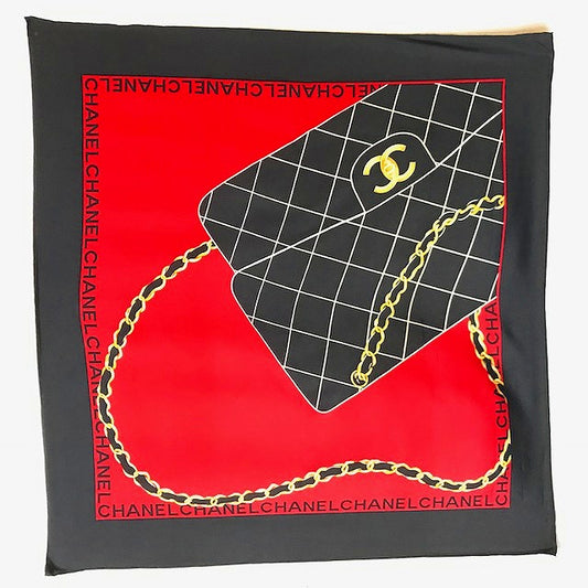 CHANEL　大判スカーフ マトラッセバッグ柄（赤×黒）