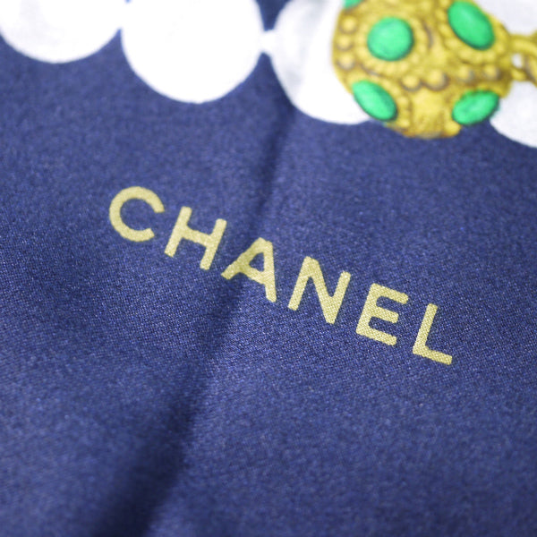 CHANEL　シルク大判スカーフ ジュエリー柄（ネイビー系）