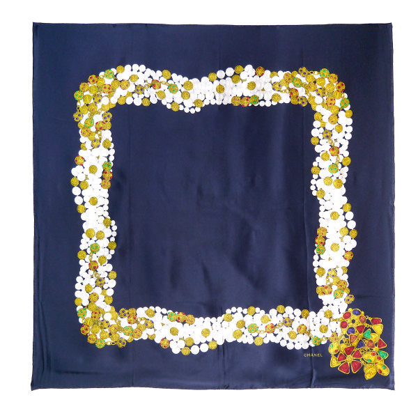 CHANEL　シルク大判スカーフ ジュエリー柄（ネイビー系）