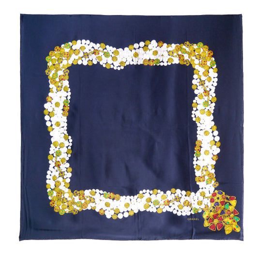 CHANEL　シルク大判スカーフ ジュエリー柄（ネイビー系）
