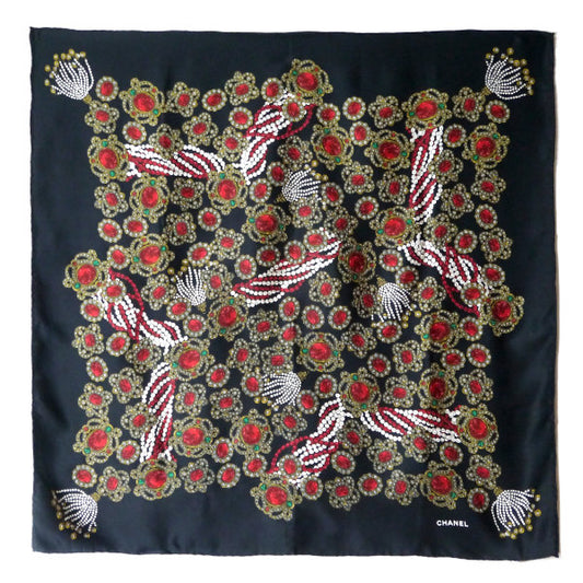 OLD CHANEL　シルク大判スカーフ ジュエリー柄（黒系）