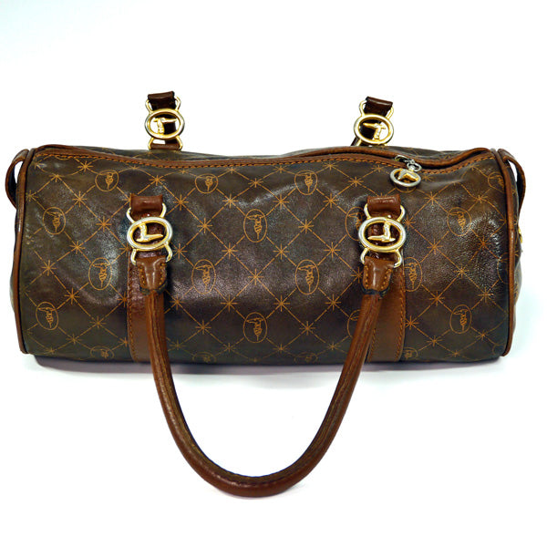 TRUSSARDI　グレイハウンド総革ミニボストン（茶）