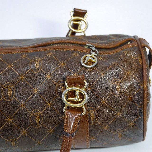 TRUSSARDI　グレイハウンド総革ミニボストン（茶）