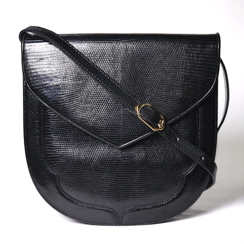 YVES SAINT LAURENT リザード半円ショルダー(黒)