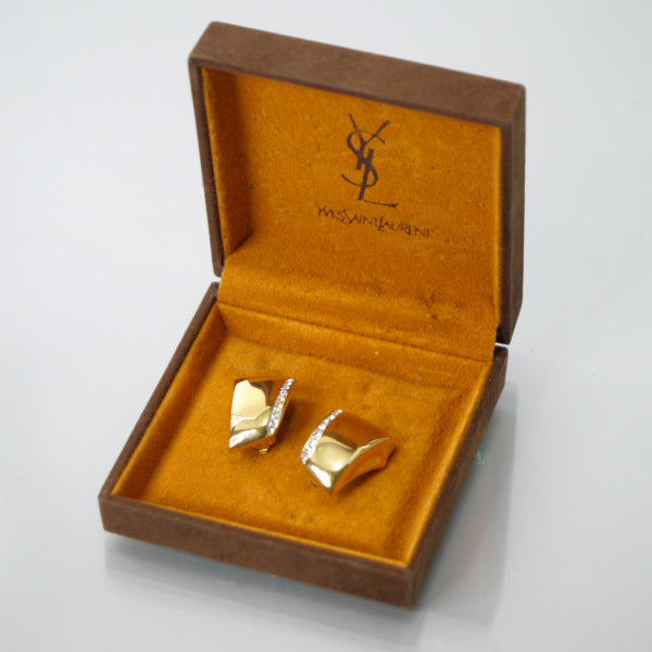 YVES SAINT LAURENT　ラインストーン変形イヤリング（ゴールド）