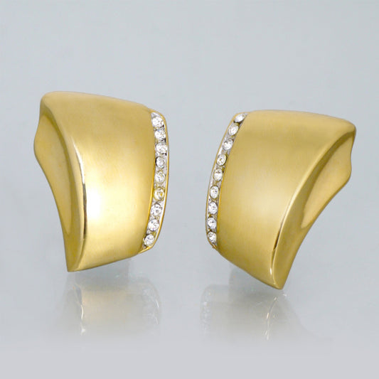 YVES SAINT LAURENT　ラインストーン変形イヤリング（ゴールド）