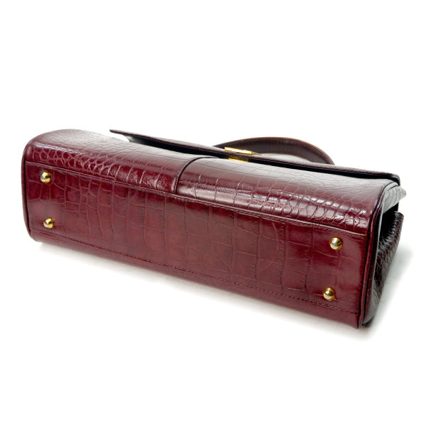 YVES SAINT LAURENT クロコ型押しロゴ金具ハンドバッグ