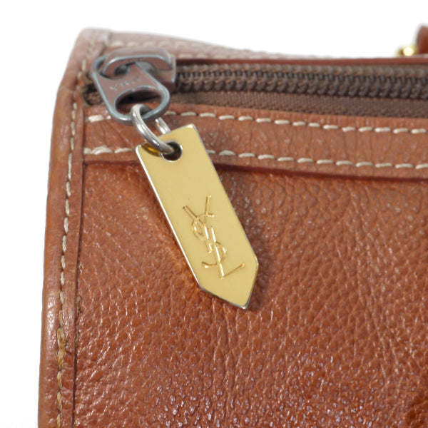 YVES SAINT LAURENT ＜訳あり＞ドラム型ロゴ ミニボストン（茶）